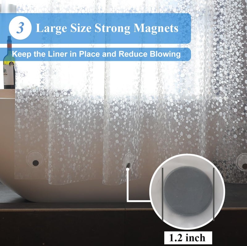 WellColor Shower Curtain Liner 75 Inches Long, 3D EVA Translucent Heavy Duty Weighted Vinyl Shower Liner with 3 Strong Magnets for Bathroom Spa Hotel, Pebble, 72x75 Inch - Image 3